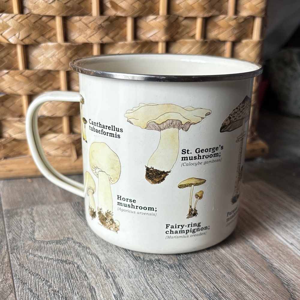 Cream Mushroom Botanical Enamel Mug